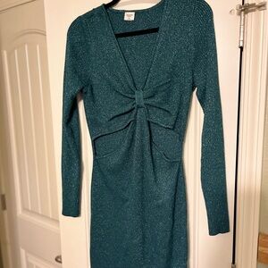 Abercrombie & Fitch Blue Long Sleeve V-Neck Sheath Dress